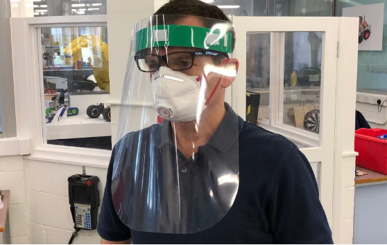 One of the 200 visors Tonbridge School is making every day